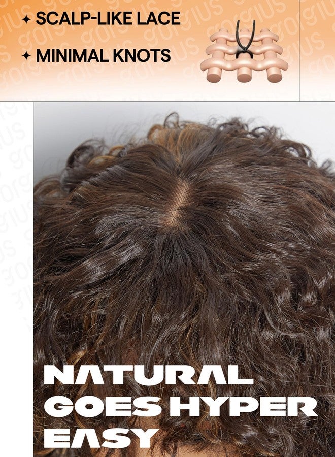 GORGIUS Veralux Blend Human Hair Highlight Brown Curly Wig with Bangs Glueless Synthetic Bang Wigs with Realistic Scalp Put On ang Go Beginner Friendly 20 Inch - Image 5